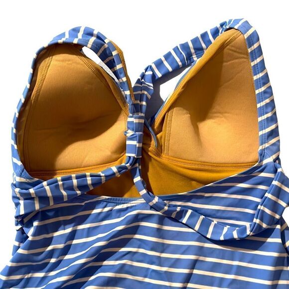 L.L. Bean Blue White Striped Twisted Front Crossed Back Tankini Top MEDIUM - Picture 14 of 16